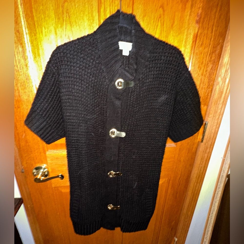Michael Kors Black Knit Mini Dress with Gold Snap Button Detail